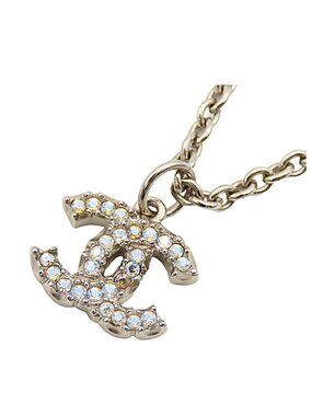 Chanel Necklace CC Logo 17K Silver Rhinestone Metal Costume Pearl